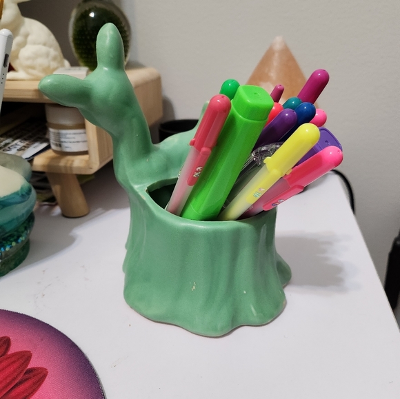 Shawnee pottery green deer with planter - Picture 4 of 7